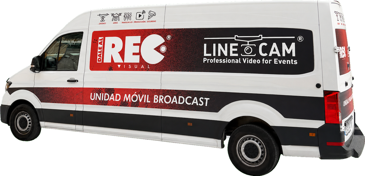 Unidad móvil de realización audiovisual DroneCádiz - furgoneta rotulada Line Cam